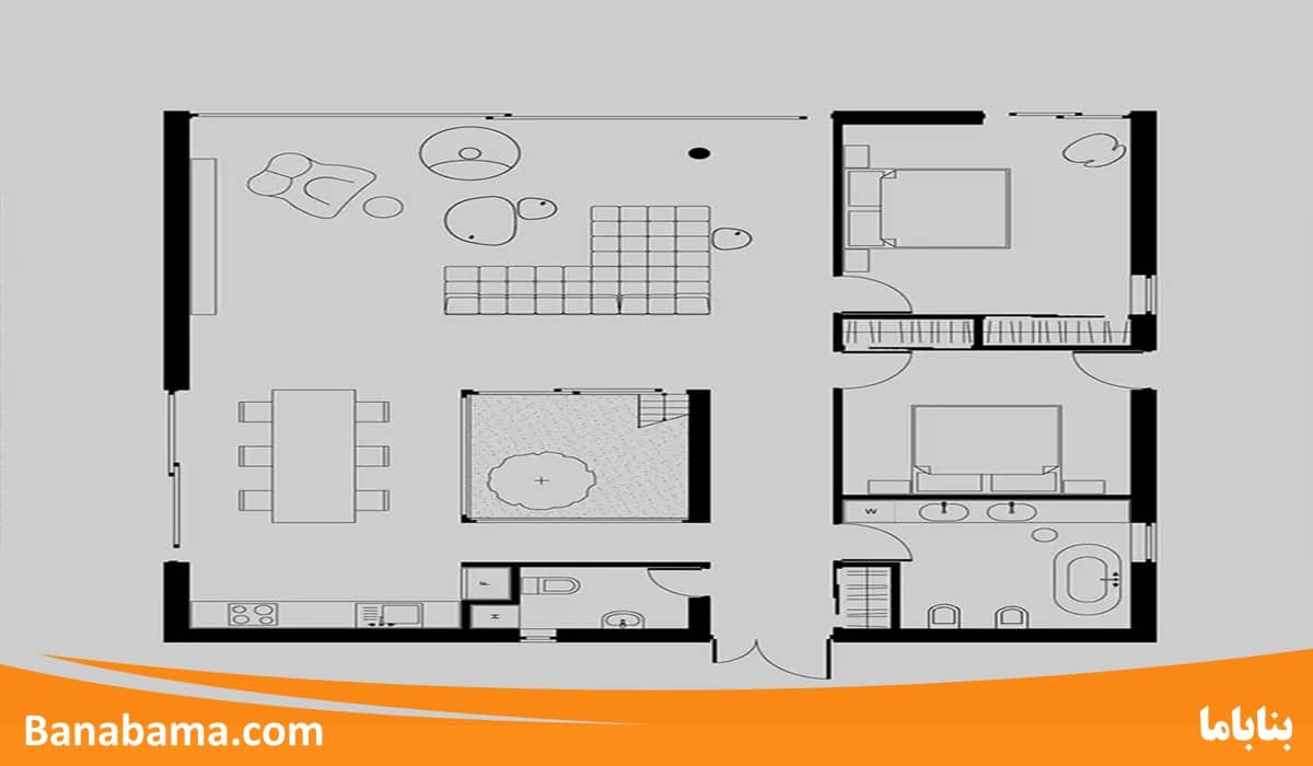 نقشه خانه ویلایی 120 متری دو خوابه