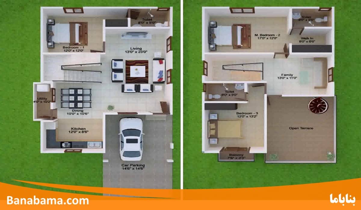 نقشه خانه ویلایی 120 متری دوبلکس