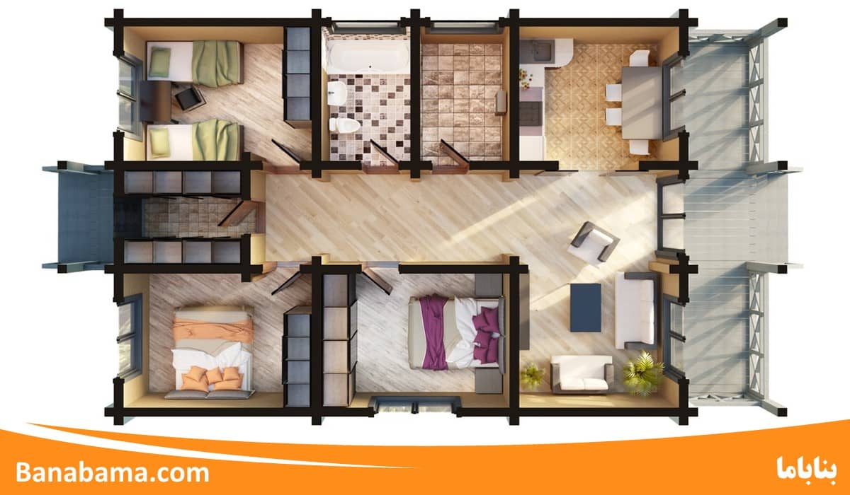 نقشه خانه ویلایی 120 متری سه خوابه