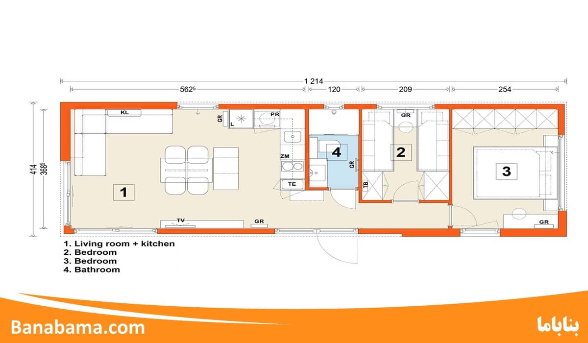 نقشه خانه ویلایی 120 متری یک طبقه