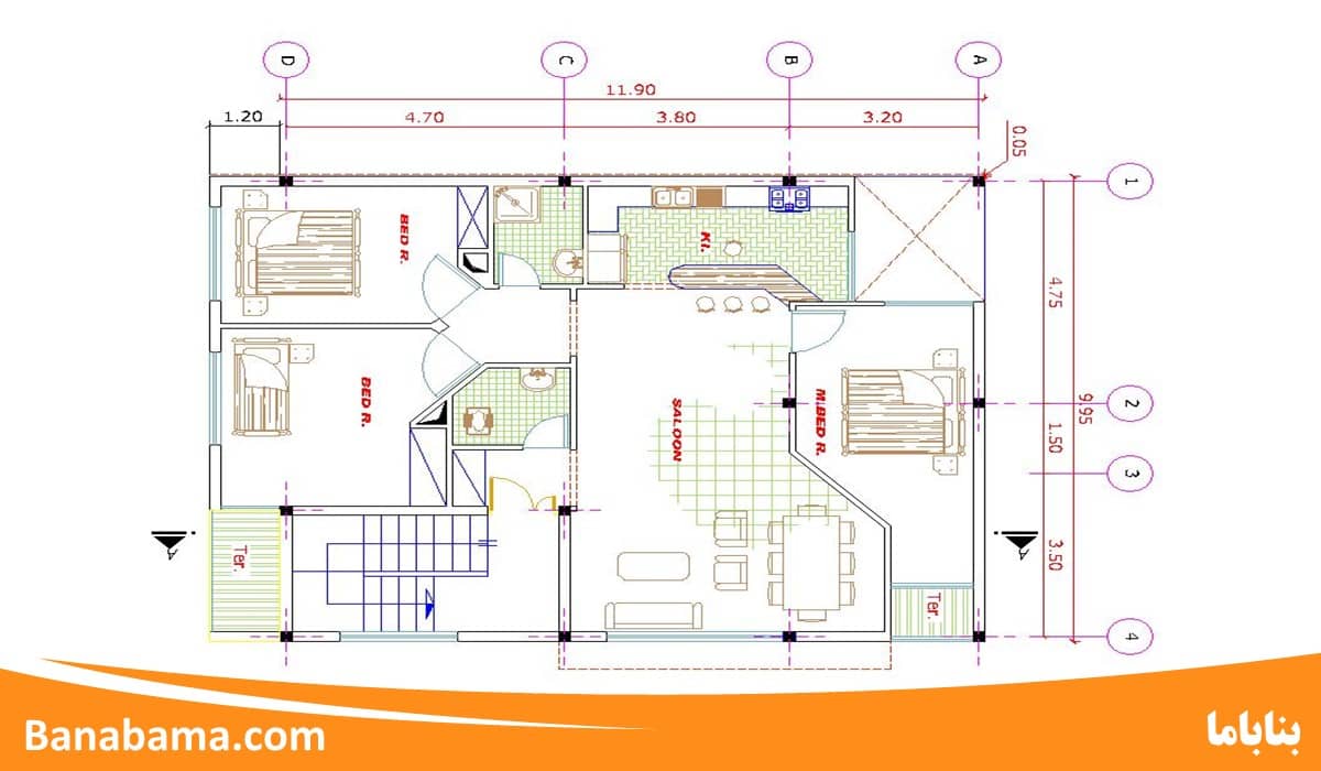 پلان 120 متر ویلایی یک طبقه