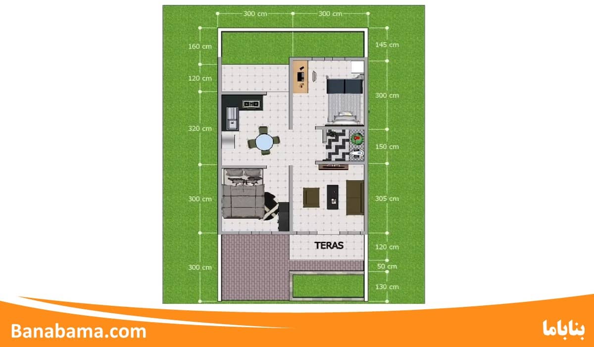 پلان ویلایی 120 متری دو خواب