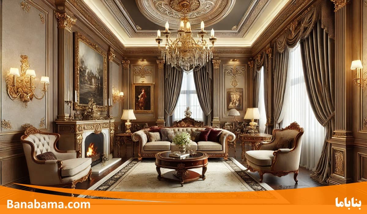 دکوراسیون اتاق نشیمن کلاسیک با هوش مصنوعی