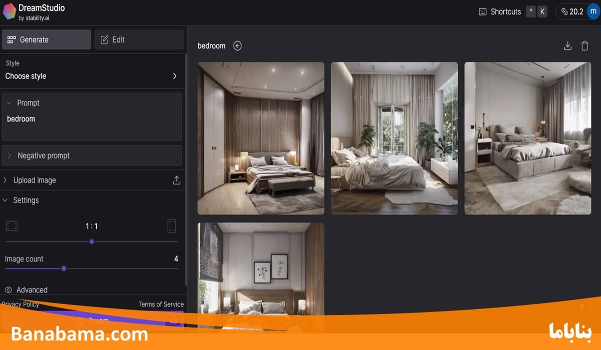 طراحی دکوراسیون داخلی با هوش مصنوعی DreamStudio